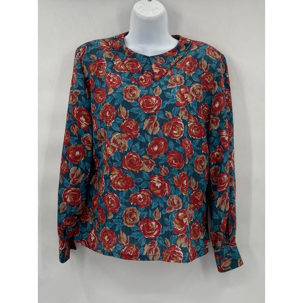 Pendleton Country Sophisticates Sz 8 Floral Turqouise/Red Long Sleeve Blouse